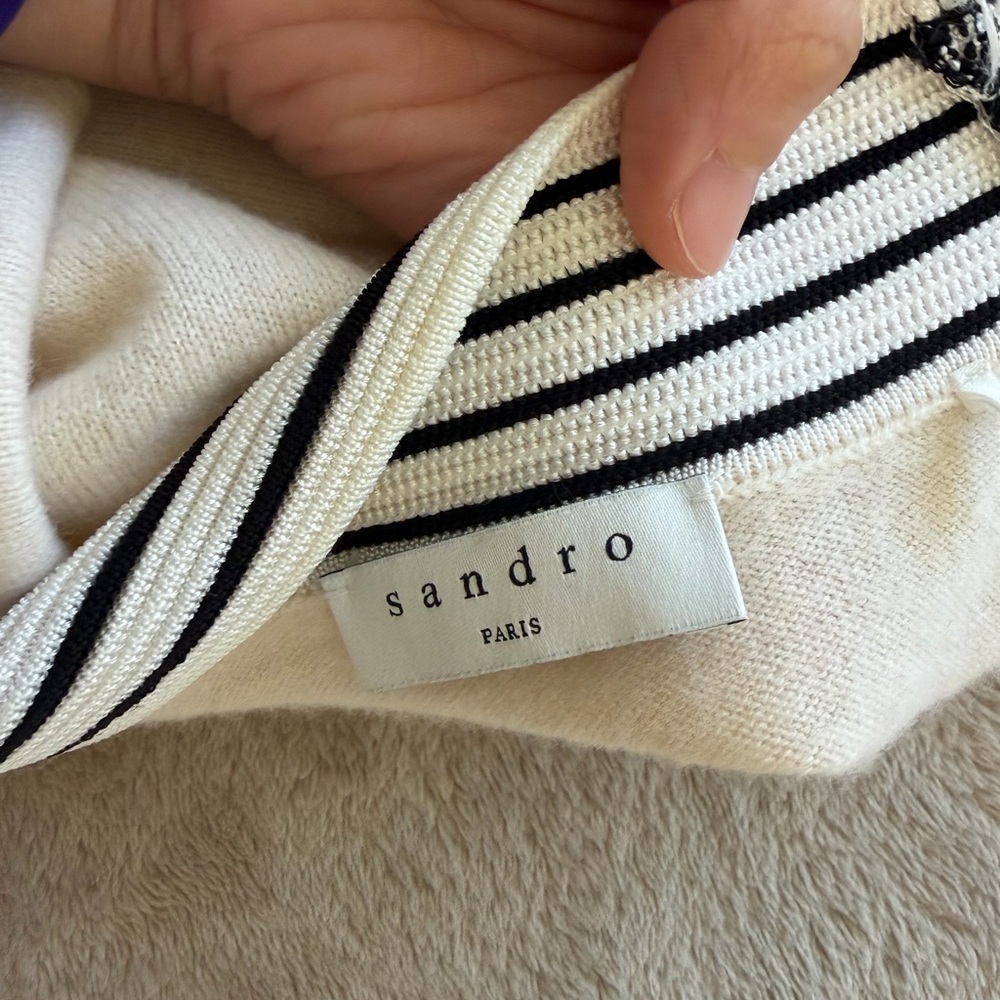 Sandro Cream Cardigan with Black Accents - Picture 3 of 5